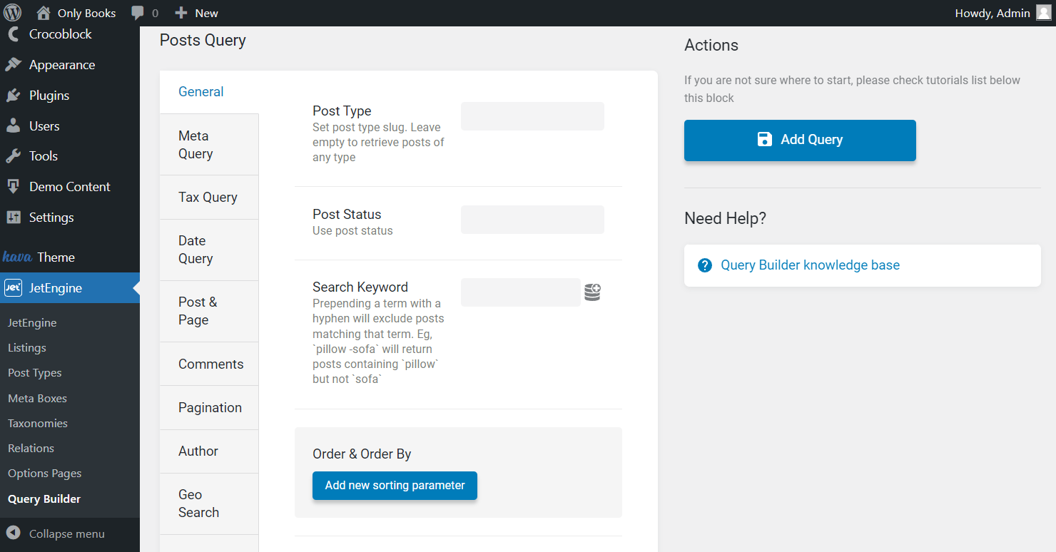 the first part of the general tab of posts query