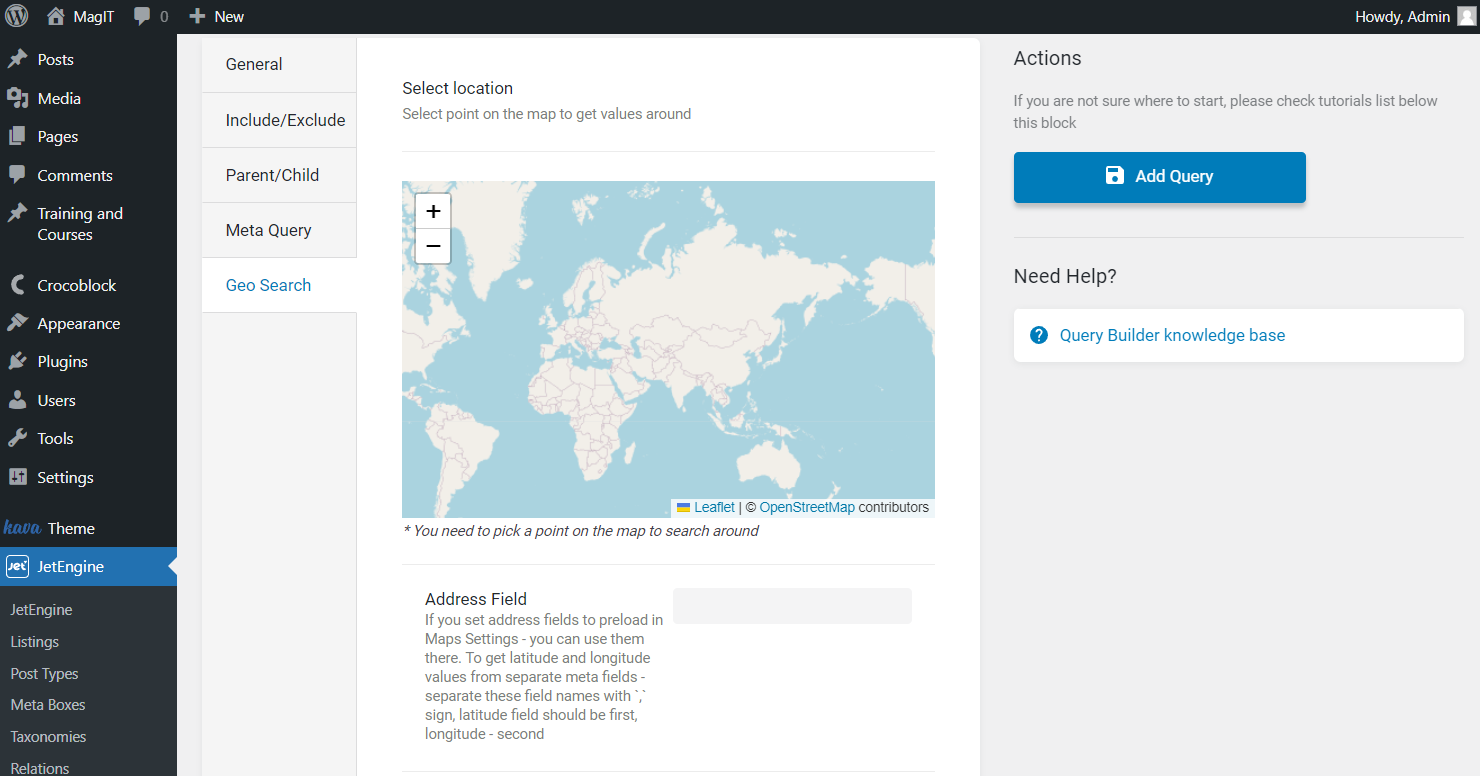 the first part of the geo search tab of terms query tab