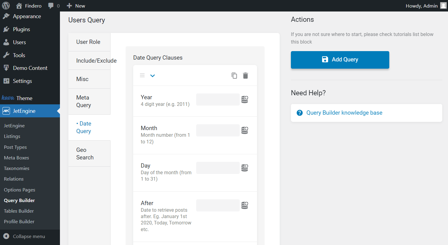 the first part of the users query date query tab