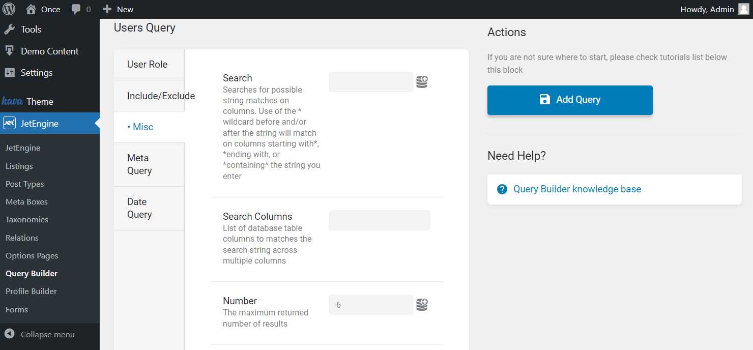 the first part of the users query misc tab