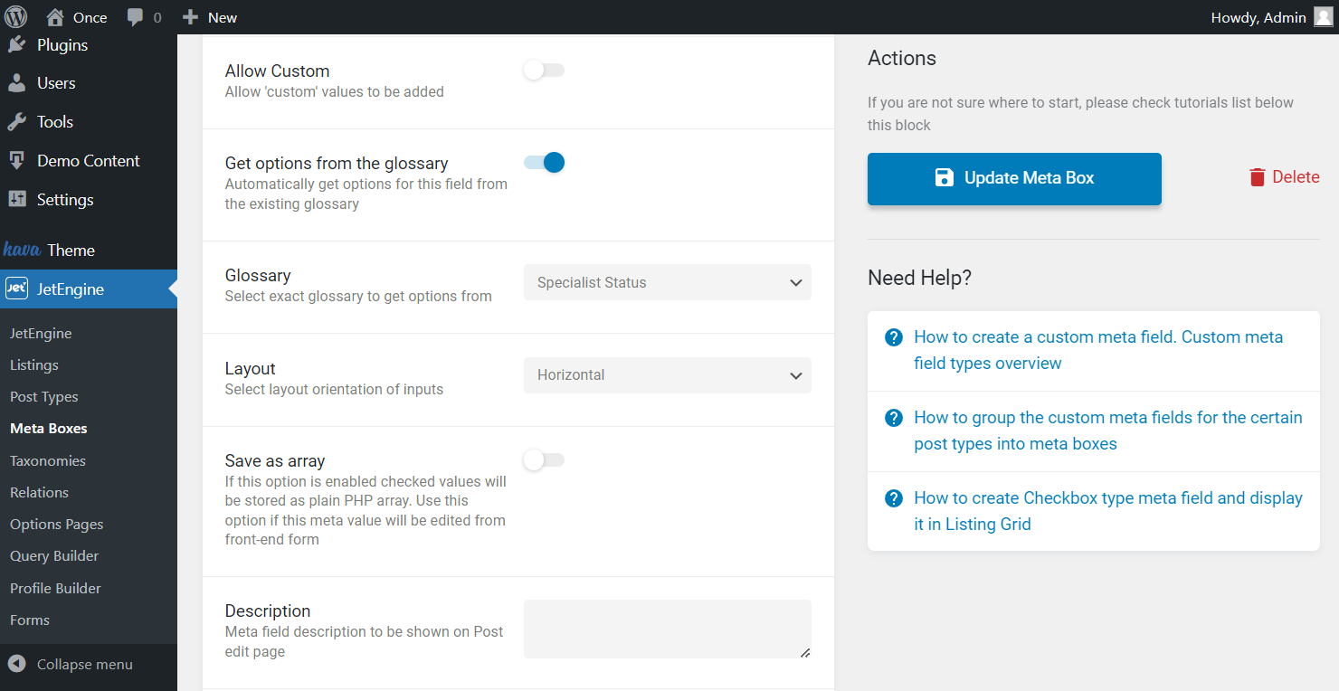 the second part of checkbox field settings