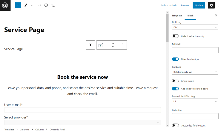 the second part of dynamic field block related provider
