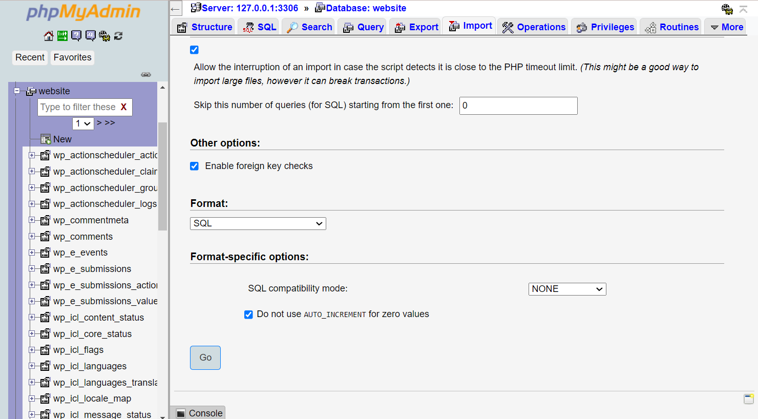 the second part of importing sql to phpmyadmin