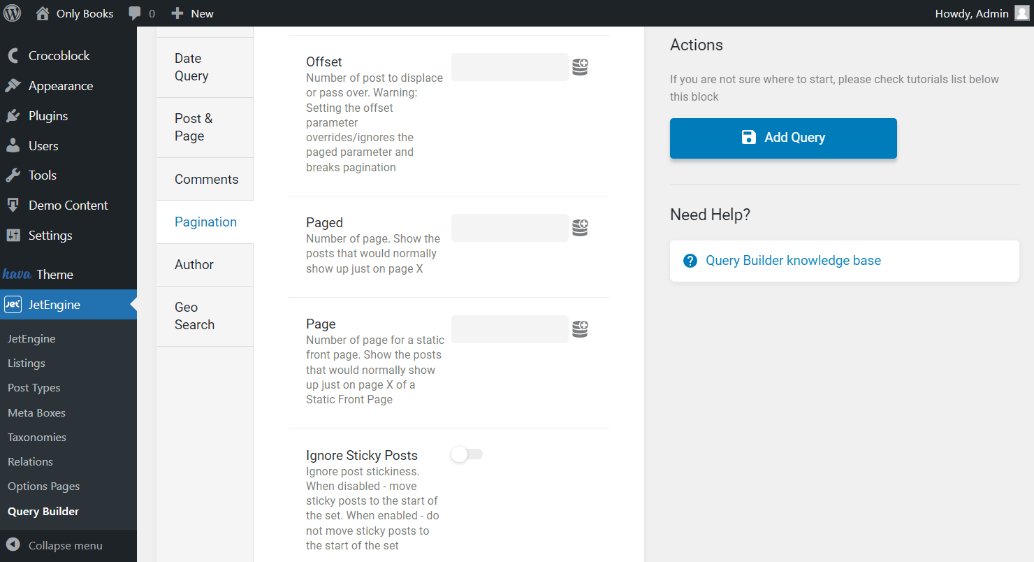 the second part of the pagination query tab of posts query