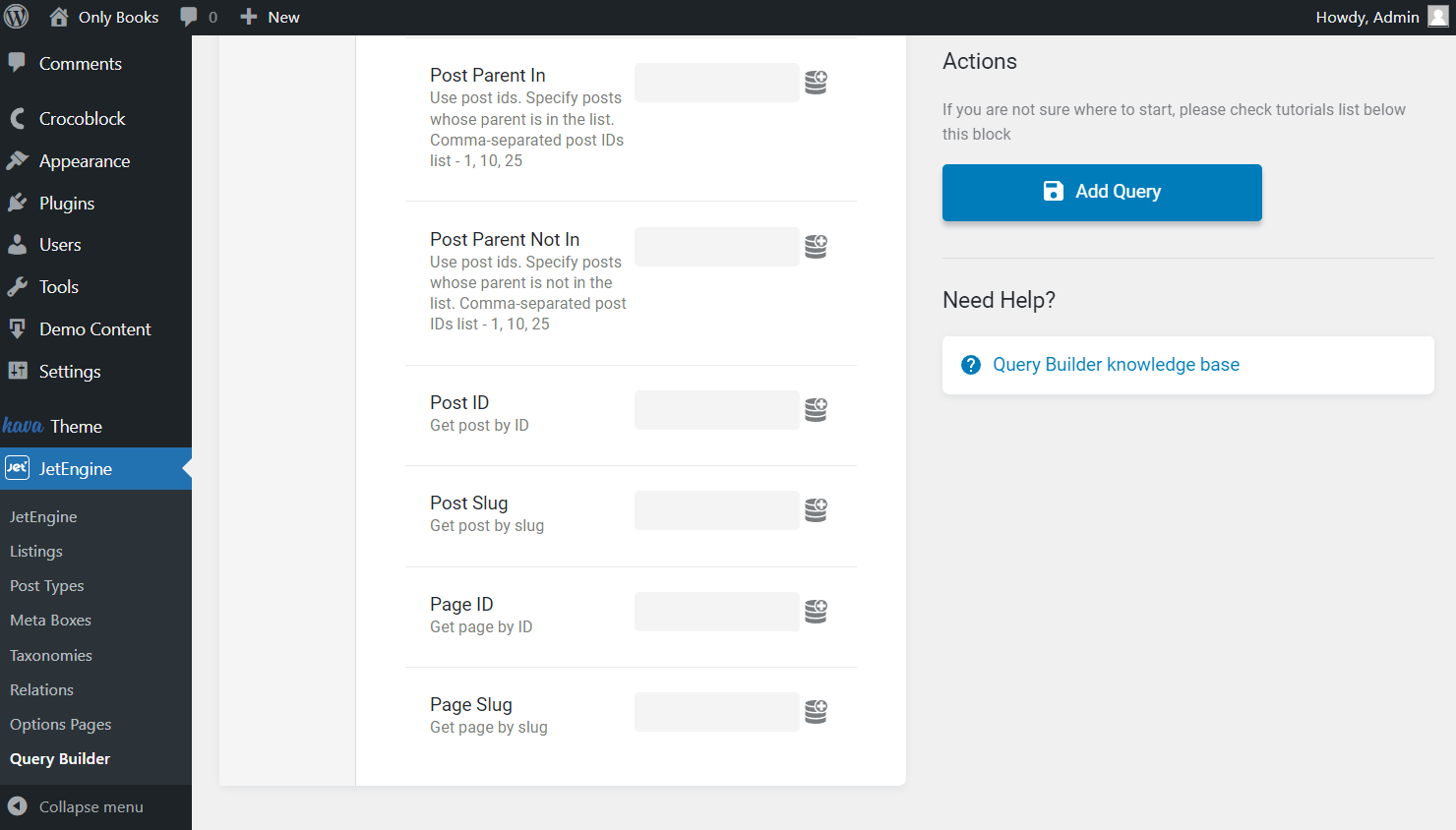 the second part of the post and page query tab of posts query