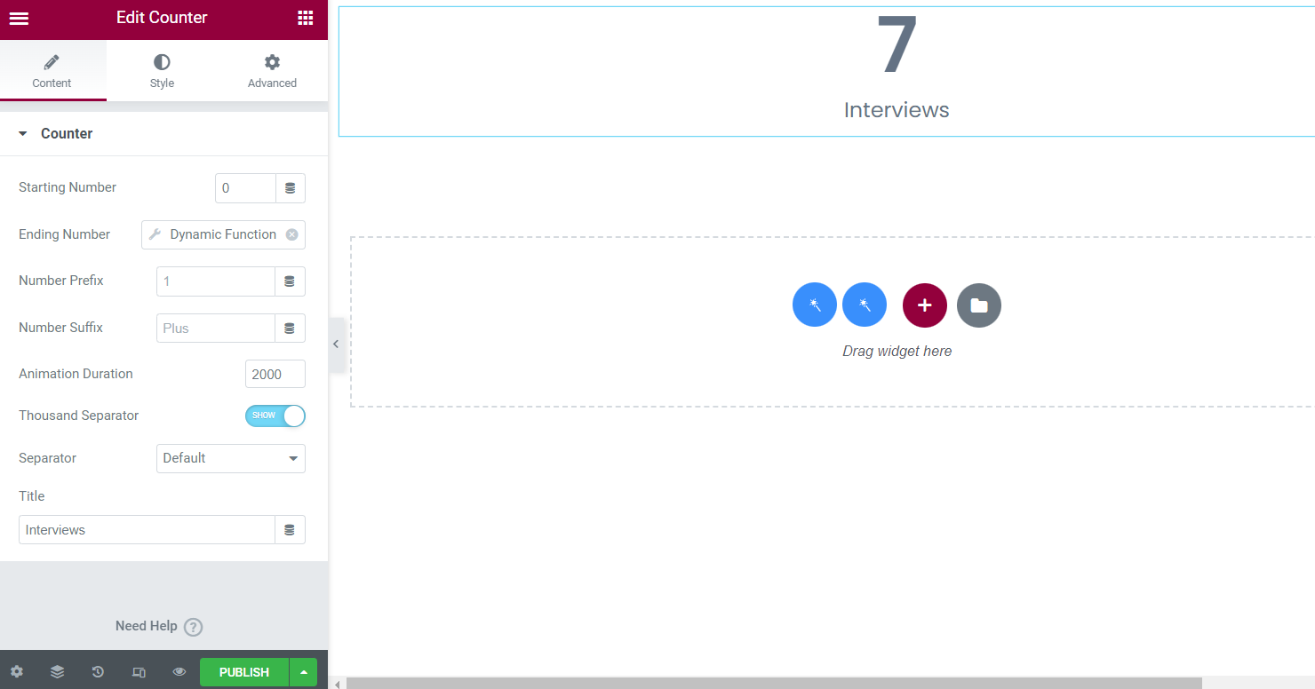 title field in the counter widget settings