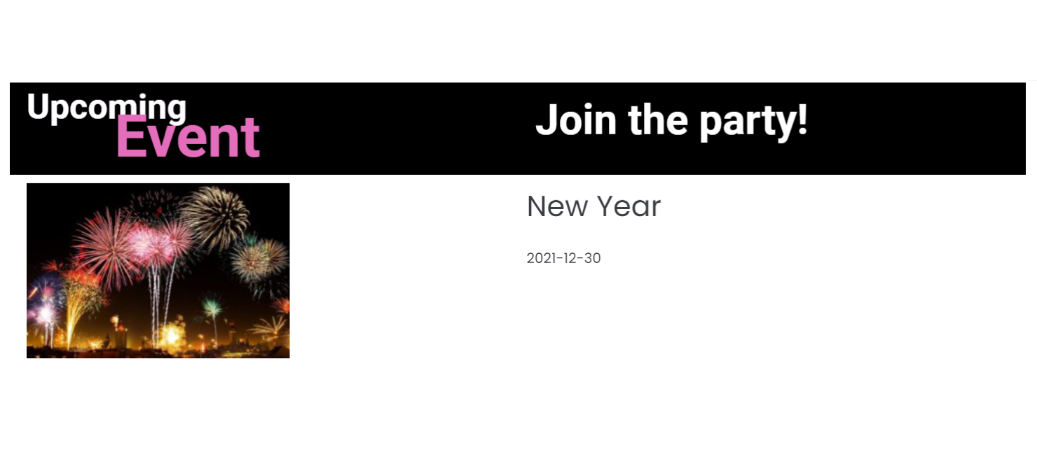upcoming event on the front end