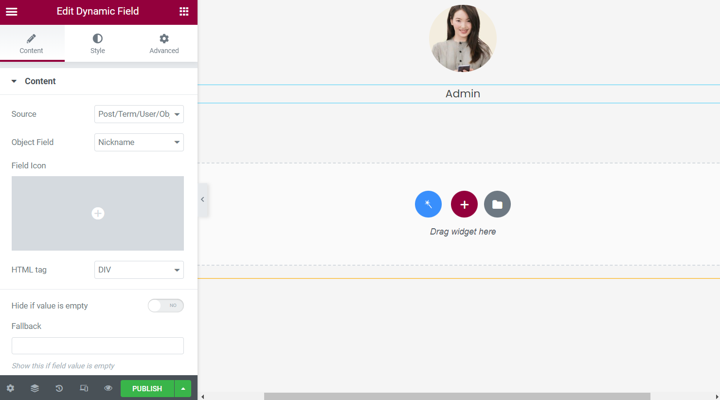 user listing dynamic fields