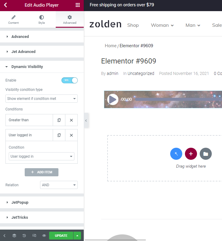 dynamic visibility condition user logged in