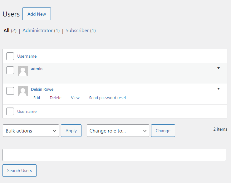 users wordpress dashboard