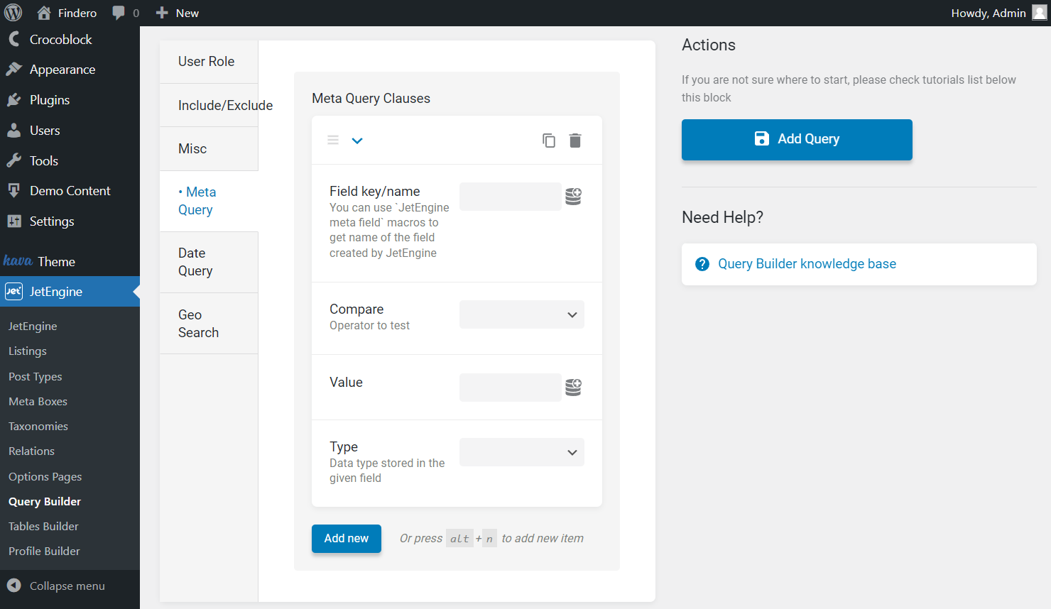users query meta query tab