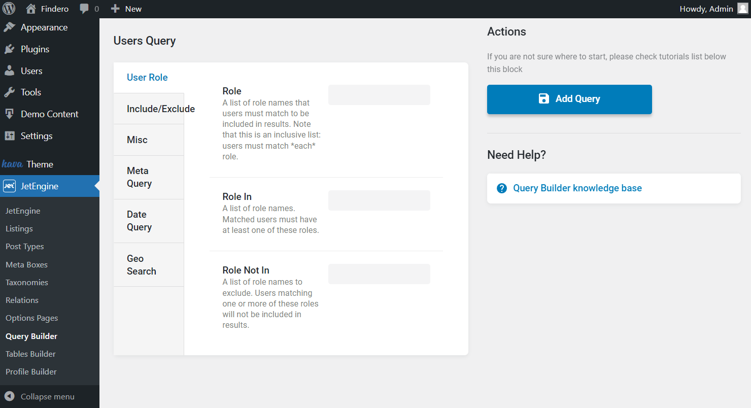 users query user role tab