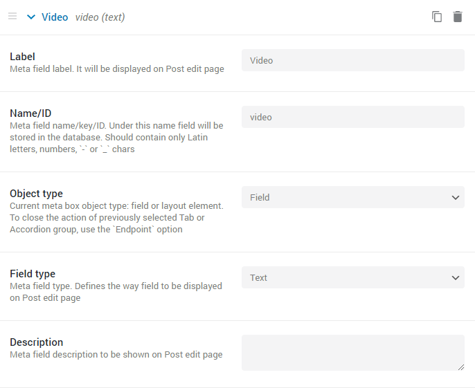 video meta field