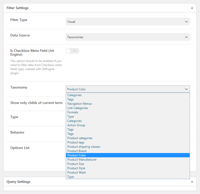 visual jetsmartfilters settings