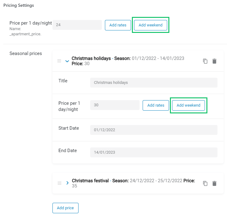 weekend pricing feature