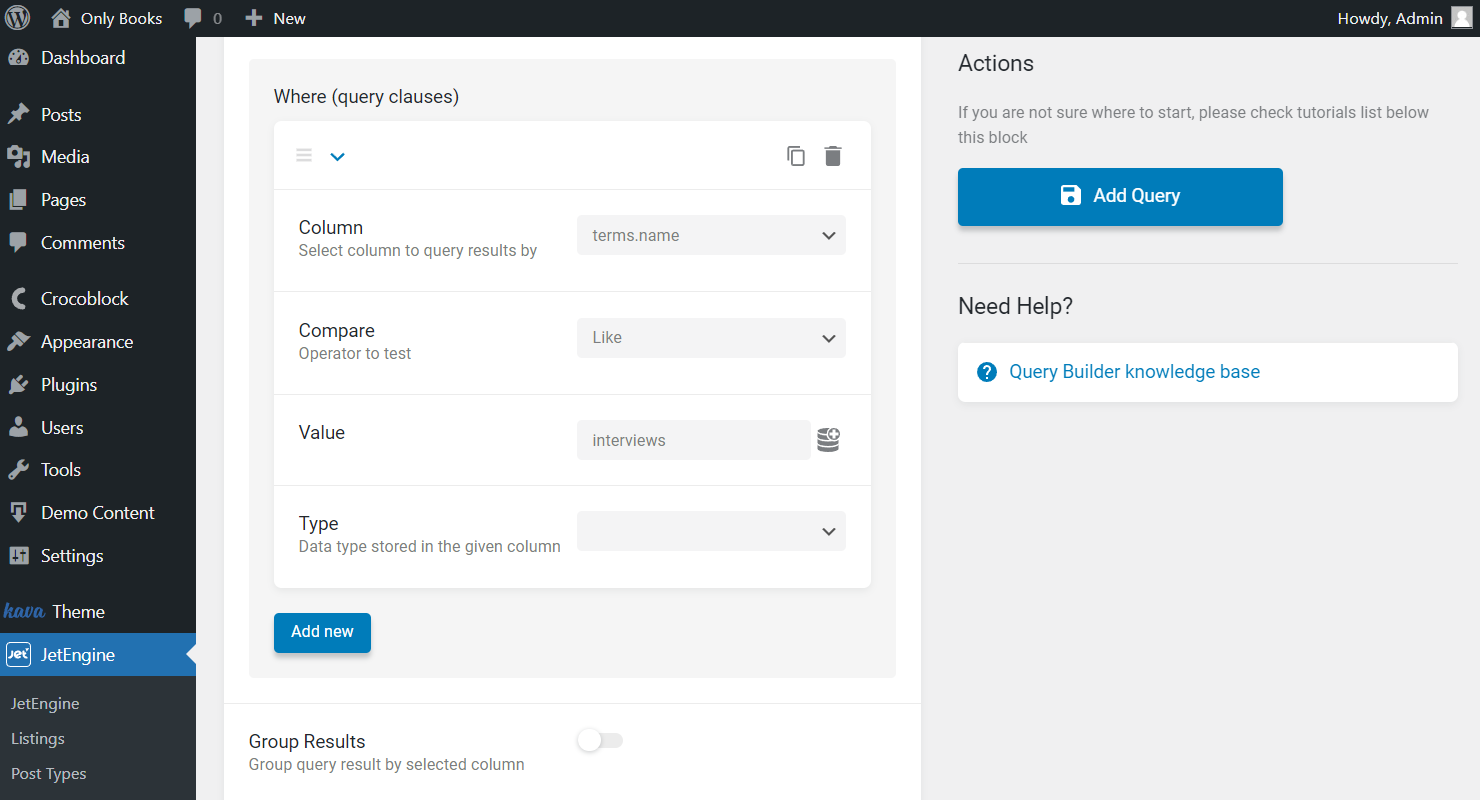 where query clauses compare like operator