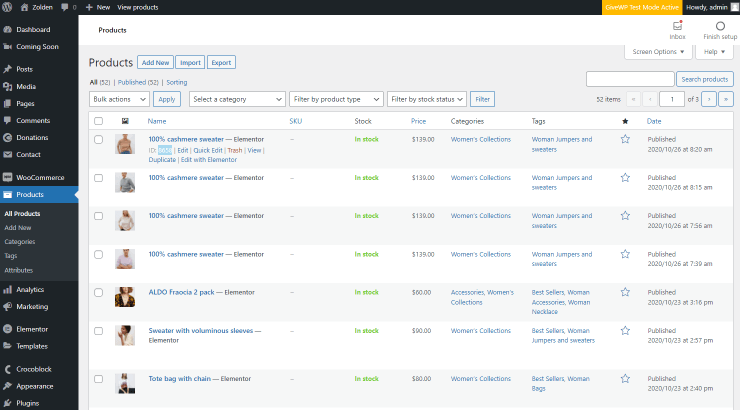 woocommerce products id