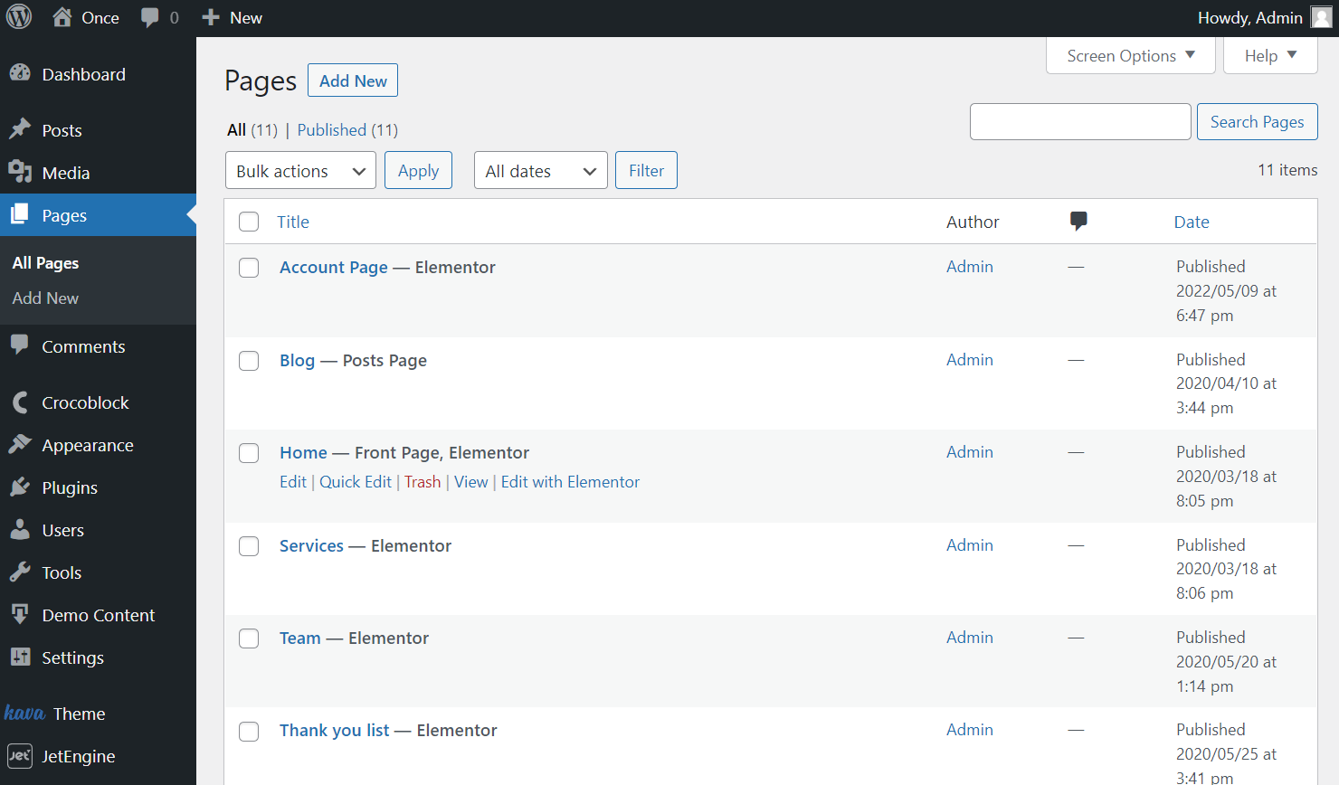 wordpress pages tab