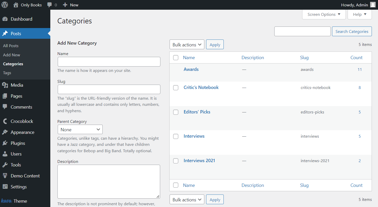 wordpress posts categories