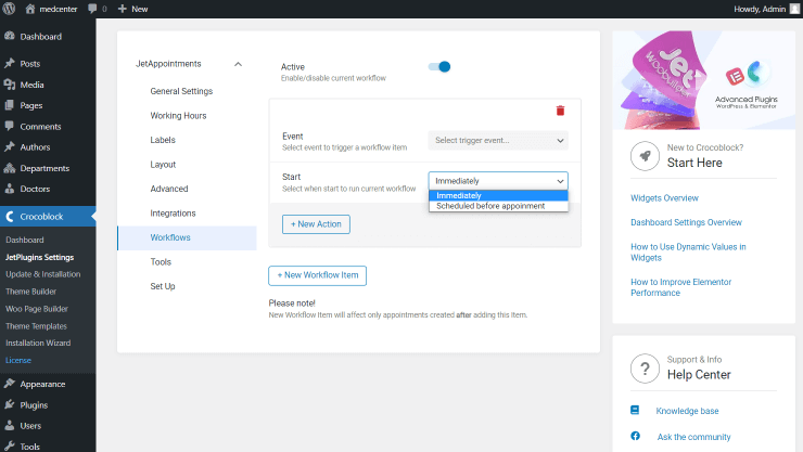 workflows start options