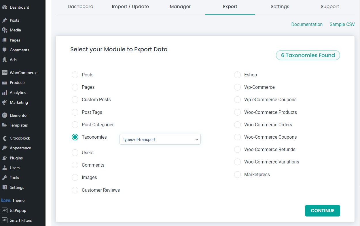 exporting jetengine taxonomy data