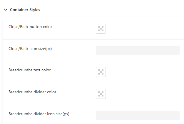 container styles settings