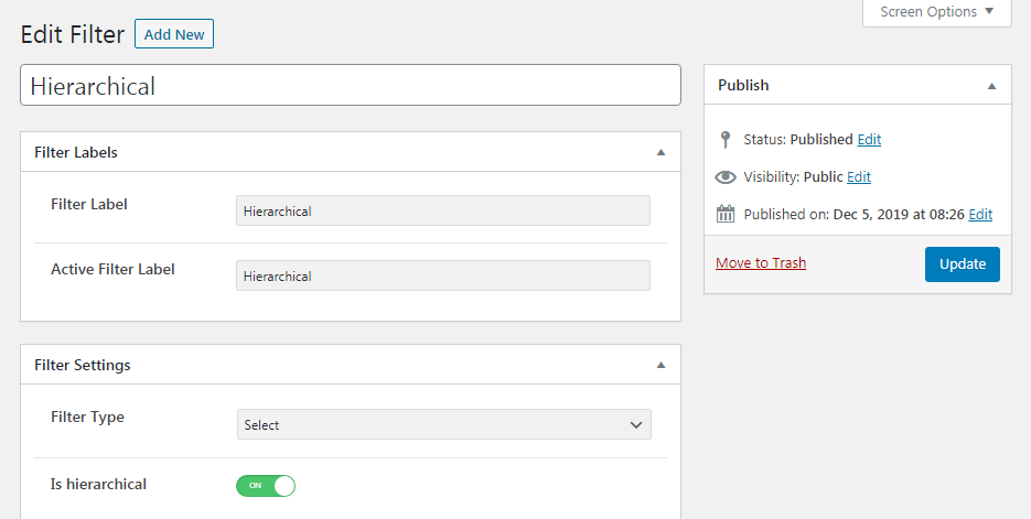 creating a hierarchical filter with the select type