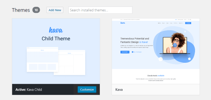 Kava theme successfully installed