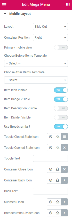 mega menu mobile layout settings