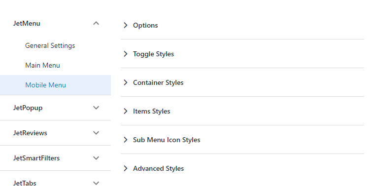 jetmenu mobile menu settings
