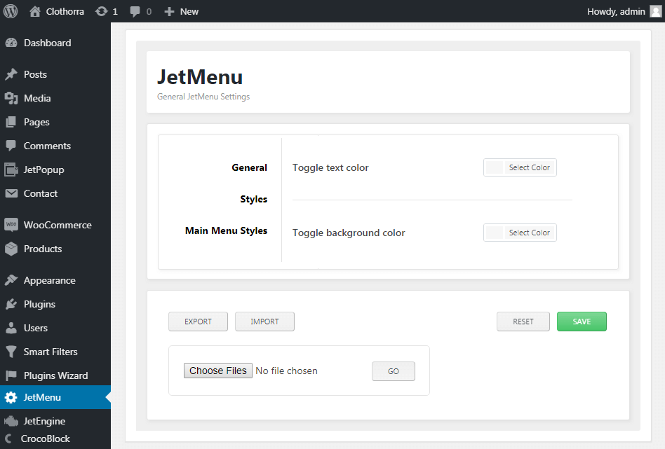 general JetMenu settings