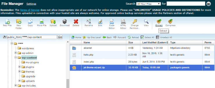 Uploading Crocoblock Wizard archive to database folder
