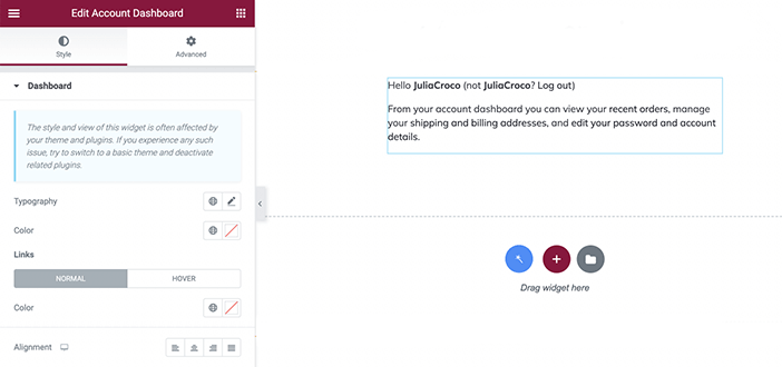 account dashboard