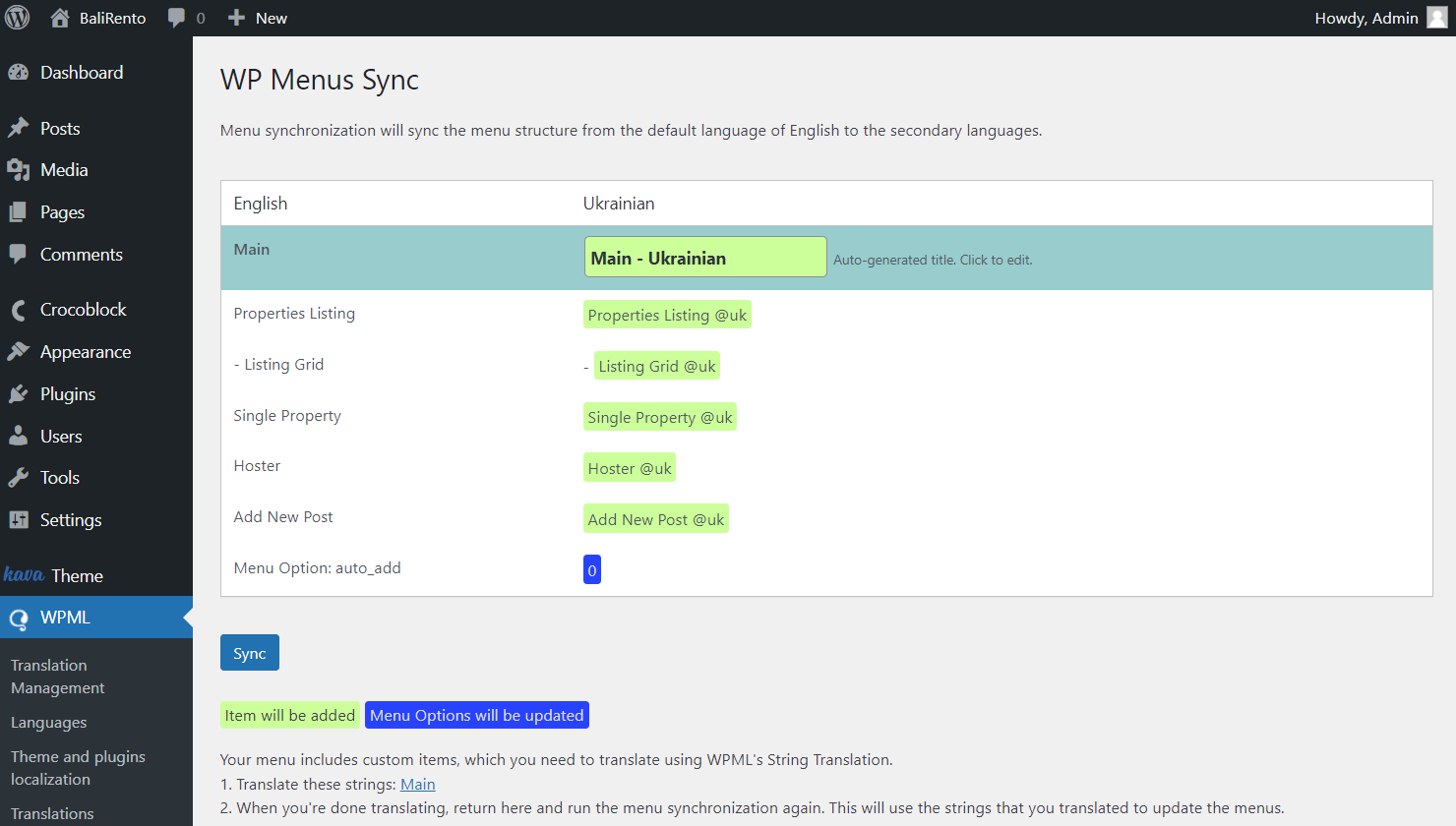 adding menu items to the secondary language menu