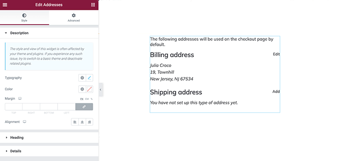 addresses widget