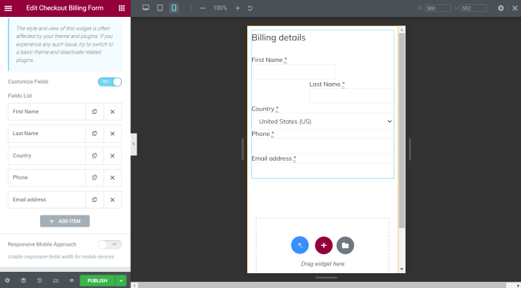 billing form responsive mode disabled