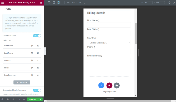 billing form responsive mode