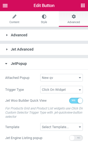 button widget settings