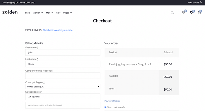 checkout front end