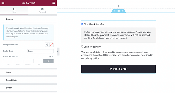 checkout payment widget