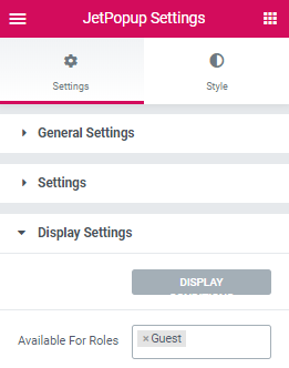 display settings of popup