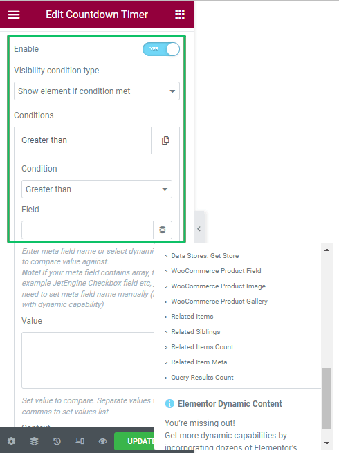 dynamic visibility settings of countdown timer