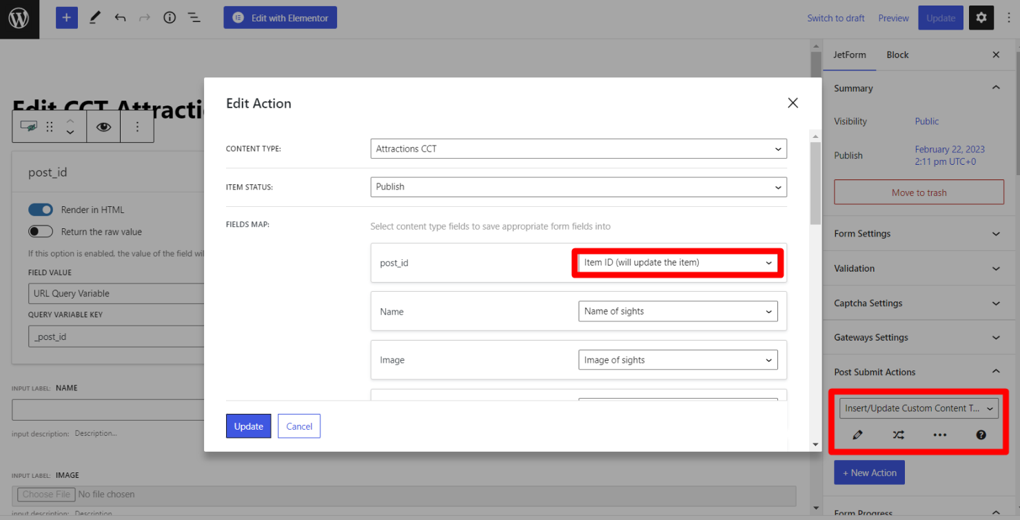 edit form post submit action