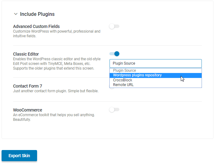 Crocoblock Wizard export option