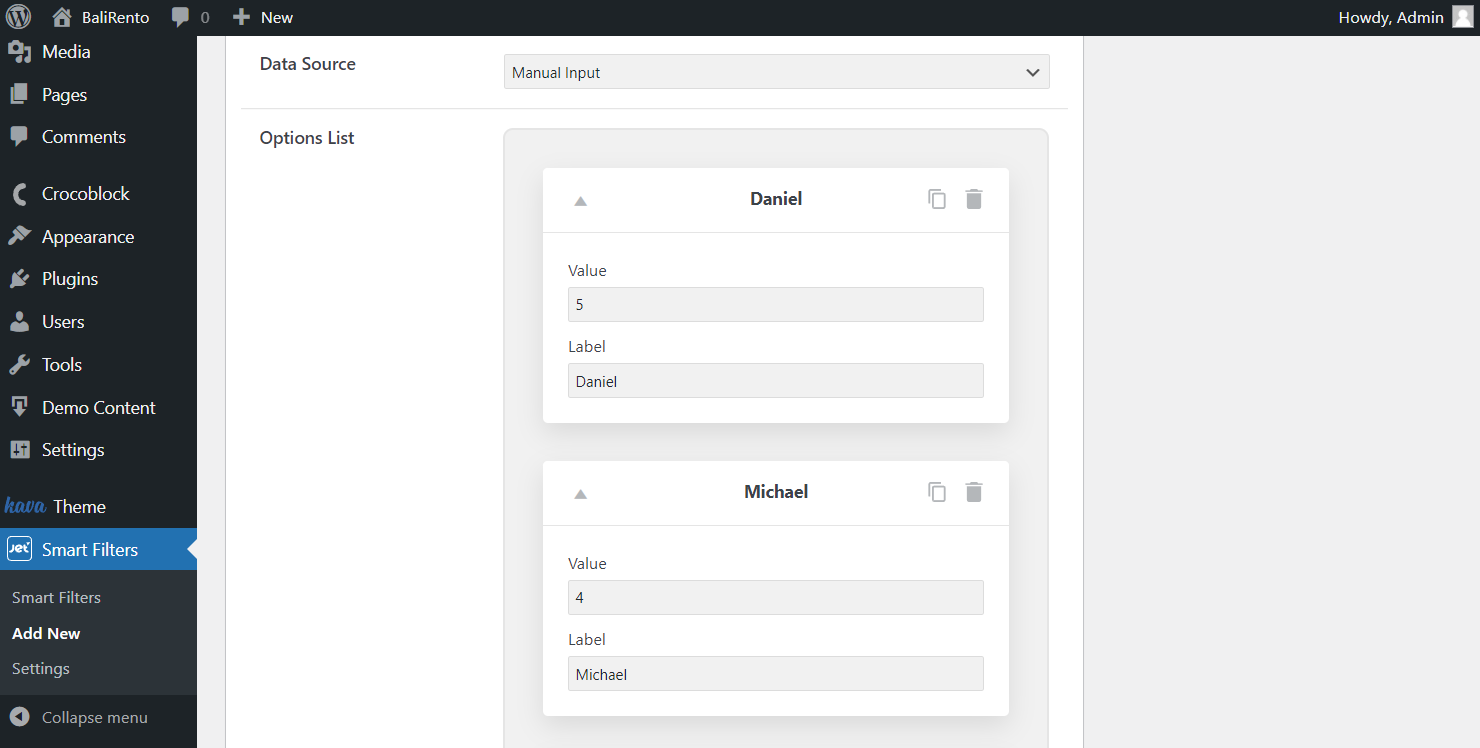 filter by author options