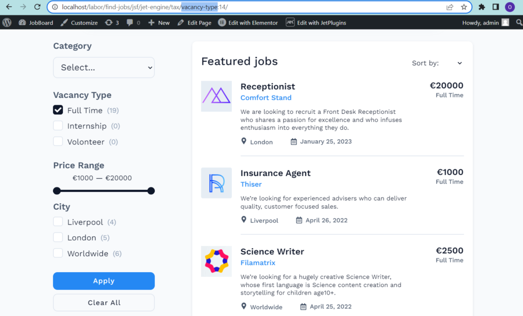 filtered URL with term slug