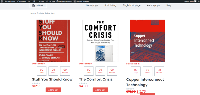 front-end view of a page with countdown timer