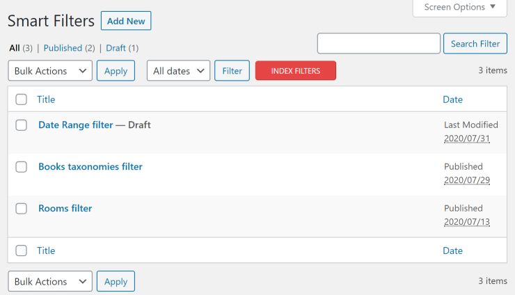 index filters button