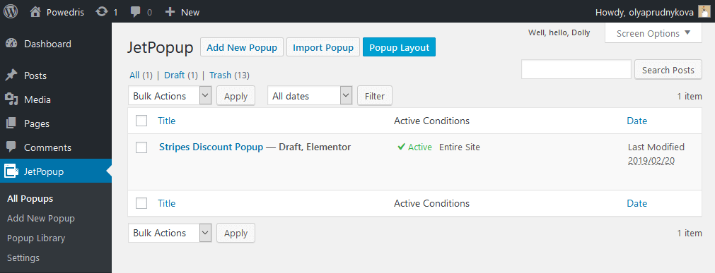popup layout