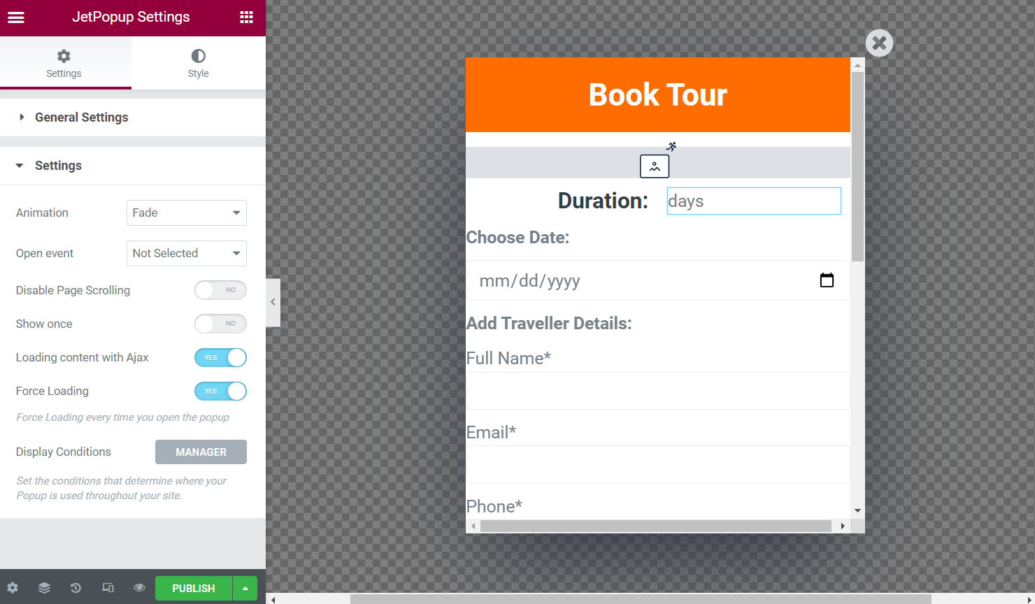 jetpopup settings
